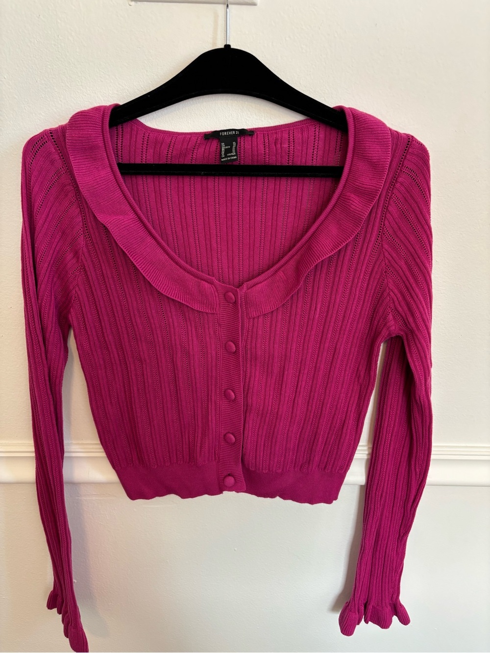 Forever 21 Bright Fuchsia Ribbed Button-Up Cardigan